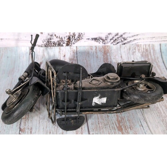 Vintage 1940s Aged Black Metal Motorcycle Model 15''x 8'' X 5'' Display Piece - Picture 13 of 17